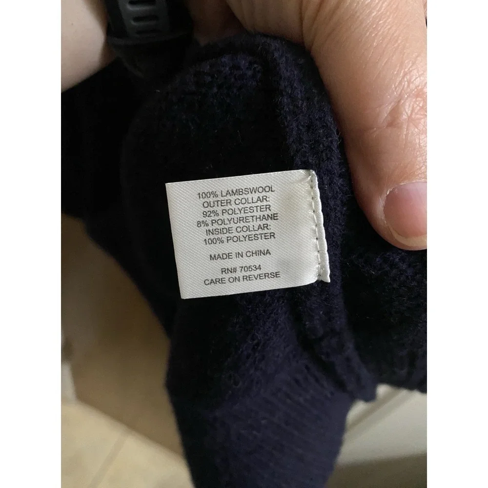 Orvis Men's Navy Blue Lambs Wool Pullover Sweater  Suede Sherpa Collar 1/4 Zip M